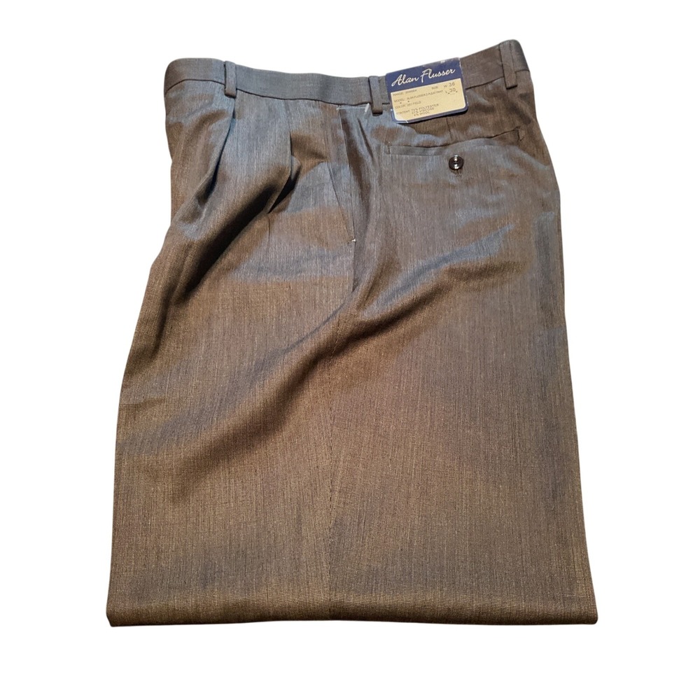 Alan Flusser Mens 36x30 Field Grey 2 Pleat Dress Pants Polyester Viscose Wool